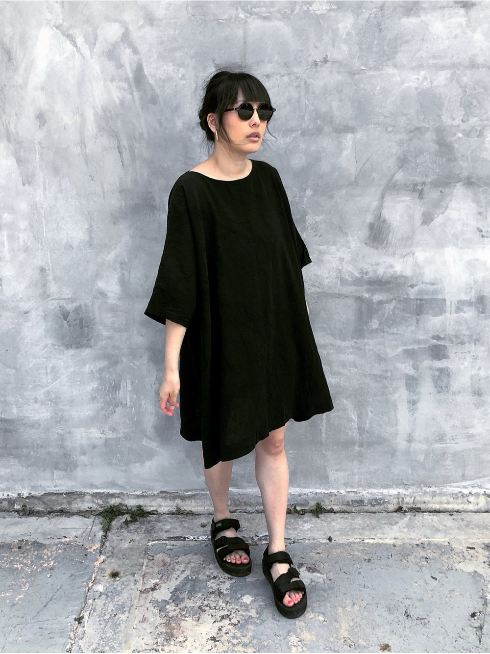 UZI NYC Black Lyocell-Cotton Oversized Tunic Dress | Free Size | NWT